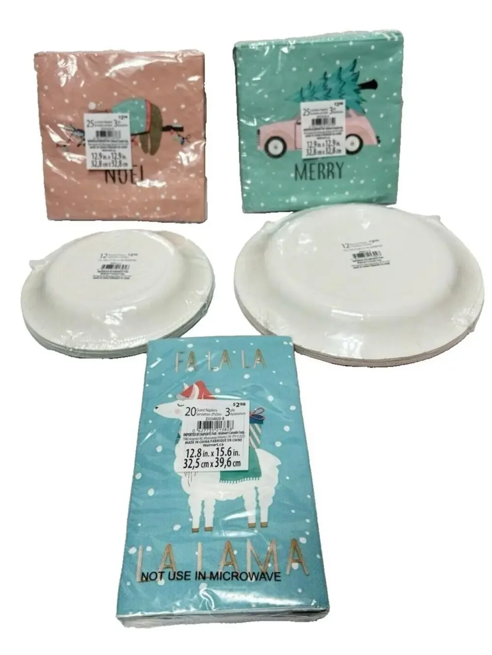 Merry Christmas ,Noel ,Fa La La Lama Napkins & Paper Plates 5pc Lot -New Holiday